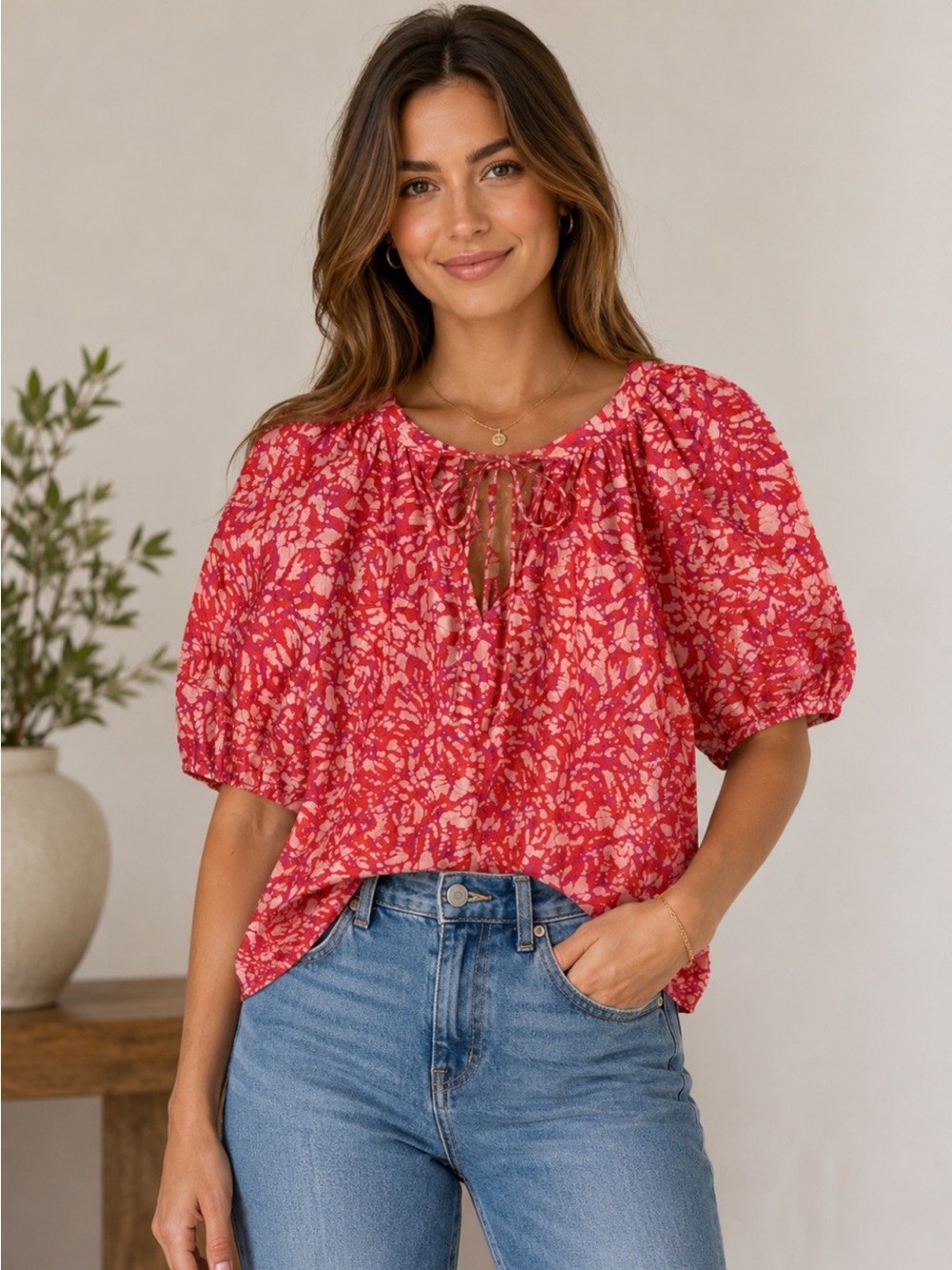 House of Harlow 1960 Martine Cotton Puff Blouse Cottagecore Whimsical Boho EUC - Picture 1 of 8